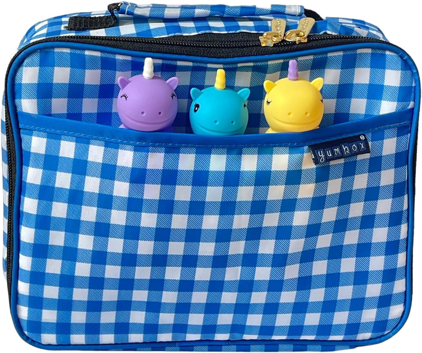 Yumbox Lancheira clássica, tecido isolado e resistente à água, estampas infantis divertidas, bolsos internos e externos, fecho de correr