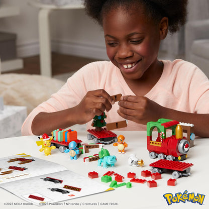 MEGA Brinquedo de Montar Pokémon – Trem Festivo com 373 Peças e 4 Personagens Articulados, Ideia de Presente para Crianças (HHP69, Multicolorido, Médio)