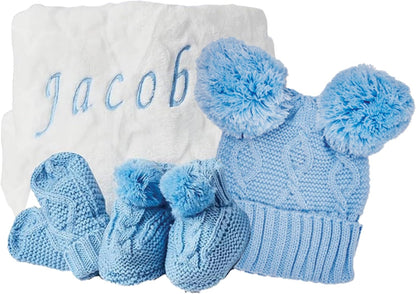 Conjunto de presentes personalizados para bebês meninos - Conjunto de roupas de inverno em tricô para bebês, presentes para recém-nascidos, itens essenciais para bebês para presentes de revelação de recém-nascidos