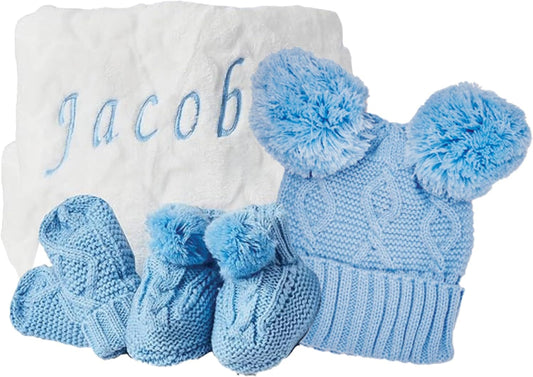 Conjunto de presentes personalizados para bebês meninos - Conjunto de roupas de inverno em tricô para bebês, presentes para recém-nascidos, itens essenciais para bebês para presentes de revelação de recém-nascidos