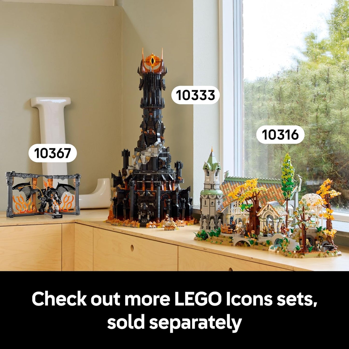 LEGO Ícones O Senhor dos Anéis: Balrog Book Nook - Decoração de estante faça você mesmo com uma minifigura de Gandalf, o Cinzento, e uma figura de dragão - Presente colecionável para fãs - 10367