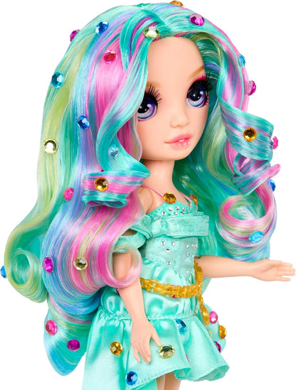 Rainbow High Boneca Fashion Be Dazzling - Celine Turquesa - Azul-petróleo de 28 cm com Ferramenta para Aplicar Glitter, Pedras Brilhantes e Acessórios de Estilo