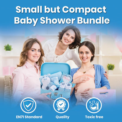 Baby Box Shop - Conjunto de presente para recém-nascidos - Cesta premium com chocalho para cachorro, porta-retratos, tecido de musselina, chá de bebê para recém-nascidos