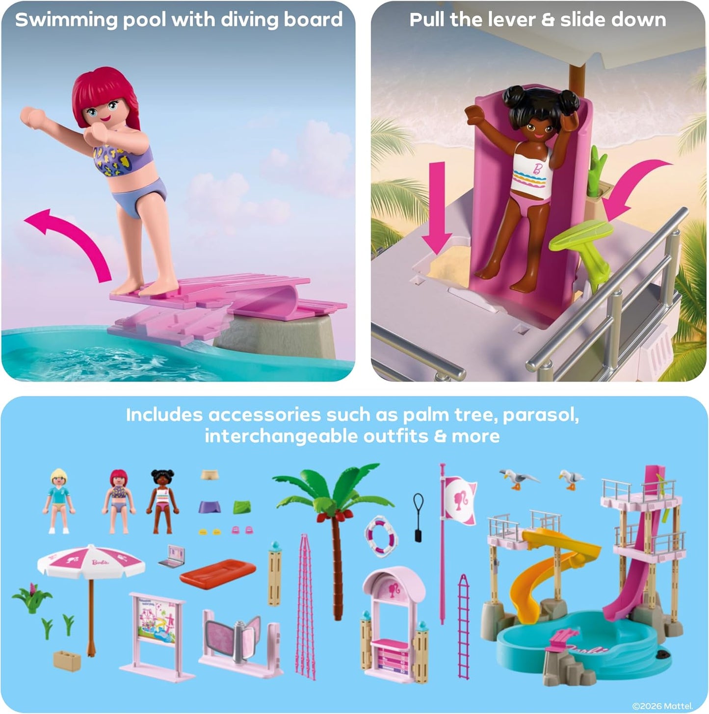 Playmobil | Barbie | Parque Aquático | Aventura de Verão com Barbie, Nikki e Daisy | Grande parque aquático com água de verdade, escorregadores e piscina | Sonhos de verão em Malibu para crianças a partir de 4 anos | 72120
