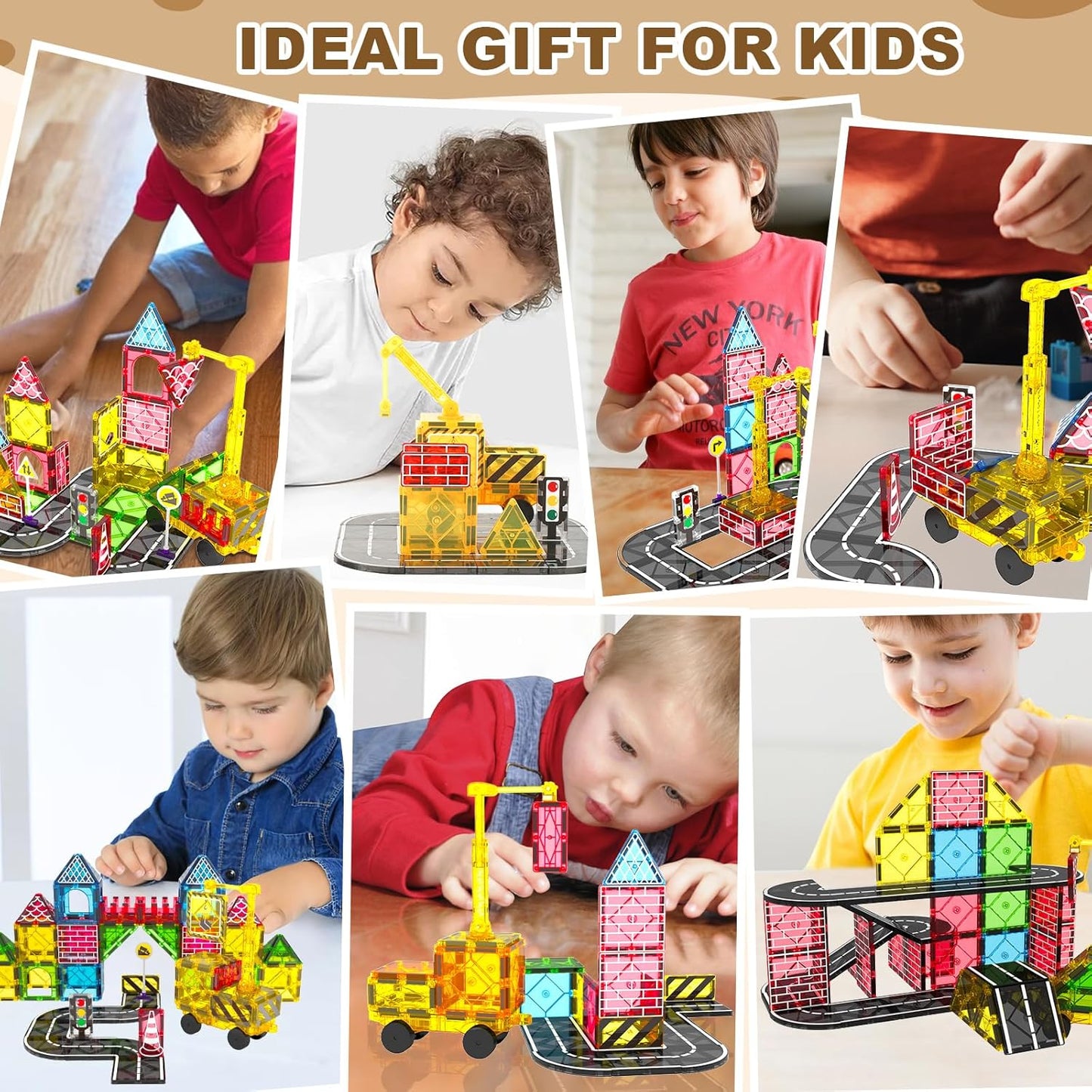 Conjunto de Estradas com Peças Magnéticas e Guindaste Magnético Extensível para Crianças - Brinquedo Educativo STEM de Construção Urbana para Meninos e Meninas de 3 a 8 Anos ou Mais, Brinquedo Criativo de Construção, Ideia Ideal para Aniversário (A)