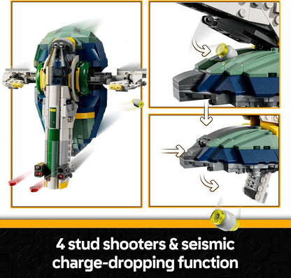 LEGO Star Wars 75433 Nave Estelar de Jango Fett - Brinquedo para Brincar e Exibir com Asas Giratórias e 3 Minifiguras, incluindo Boba Fett - Ataque dos Clones - Presente para Meninos e Fãs a partir de 9 Anos