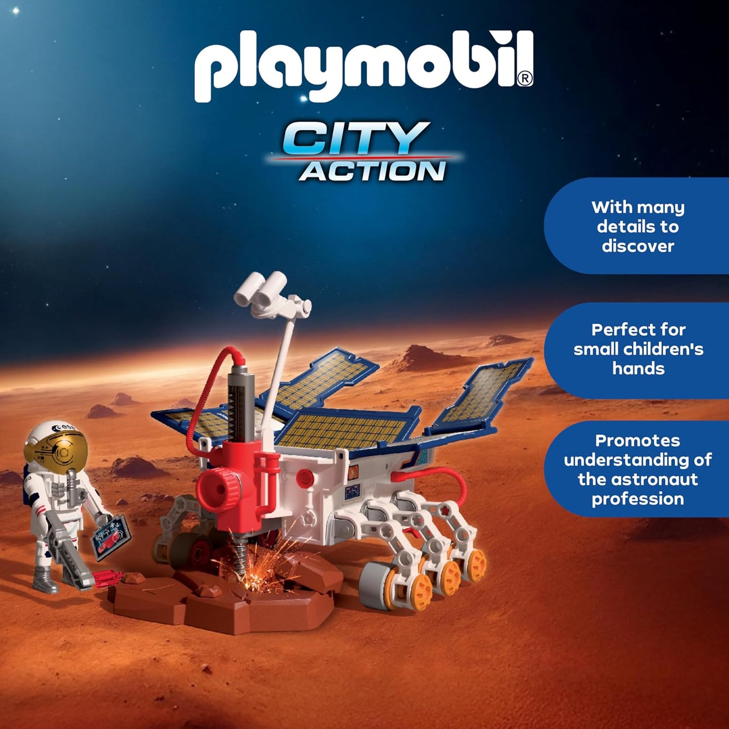 Playmobil Space ESA – Rover de Exploração de Marte e Astronauta – Rover móvel com perfuratriz e painéis solares, conjunto de brinquedo espacial para crianças a partir de 4 anos, 72012