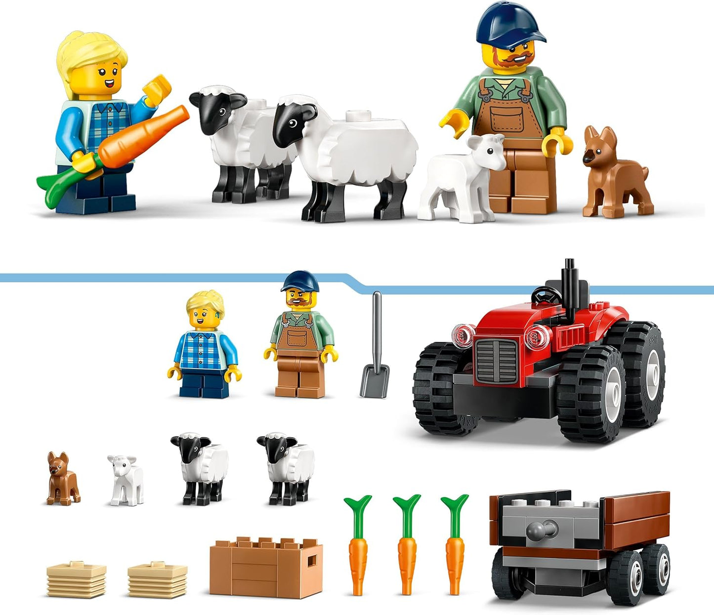 LEGO City 60461 Trator agrícola vermelho com trailer e conjunto de brinquedos para ovelhas - Conjunto de brinquedos com figuras de animais - Brinquedos Montessori para meninos e meninas de mais de 4 anos - Presentes de aprendizagem precoce