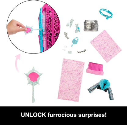 Monster High Skulltimate Secrets: Boneca e Acessórios, Catty Noir da linha Hauntlywood Mysteries com Closet Revelado e mais de 19 Surpresas Glamourosas, como Roupas para Boneca, JBG82