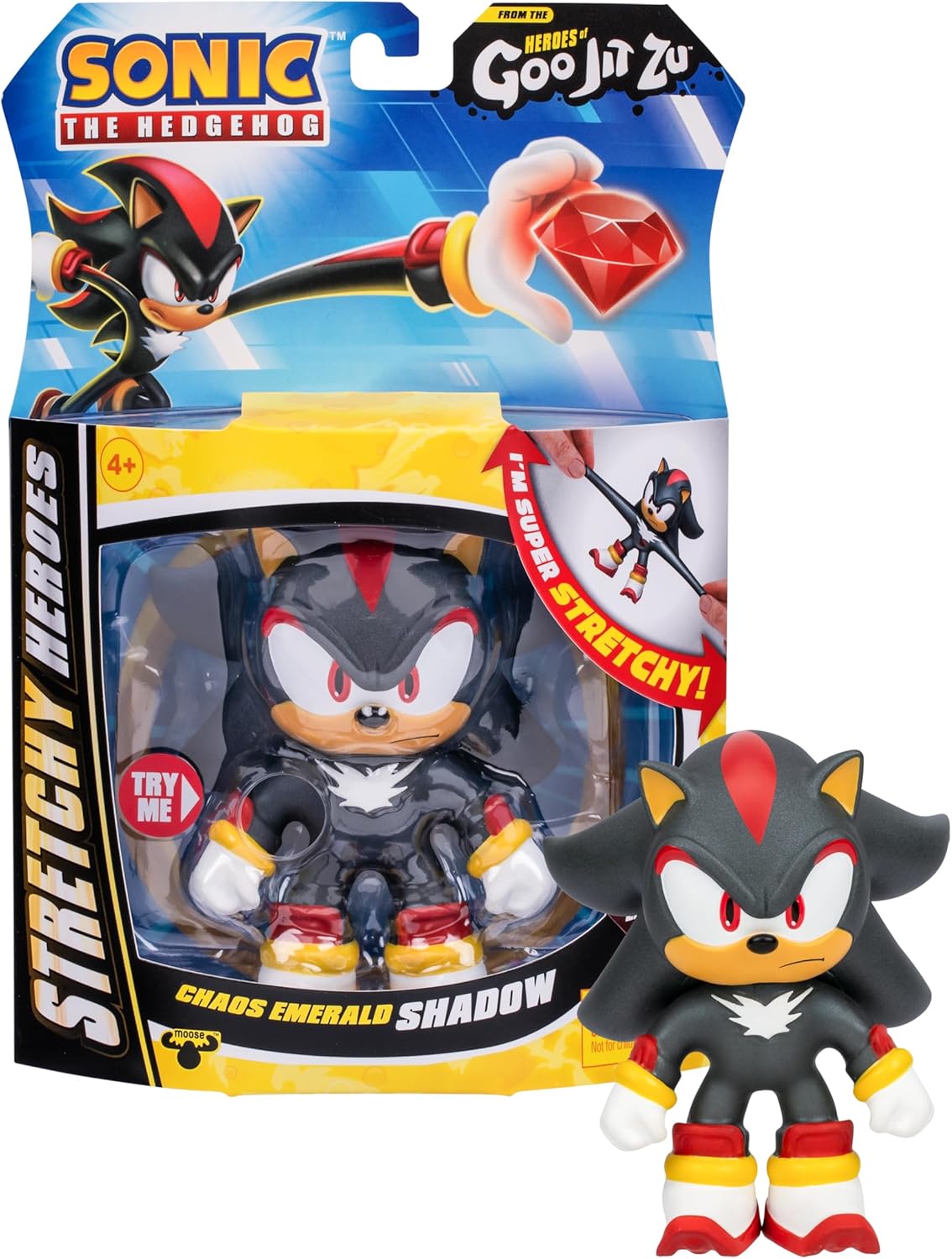 Heróis de Goo Jit Zu Sonic the Hedgehog - Shadow da Esmeralda do Caos Herói Elástico, Aperte o corpo de Shadow para revelar a Esmeralda do Caos dentro de sua gosma.