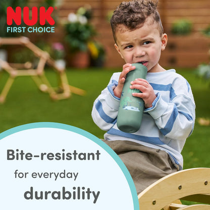 NUK Garrafa de Água First Choice com Canudo Retrátil | 24+ Meses | 450 ml | Canudo Resistente a Mordidas | Garrafa Antivazamento | Pinguim Laranja | 1 Unidade