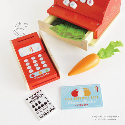 Le Toy Van - Brinquedo de dramatização de caixa registradora Honeybake de madeira com recibo, abertura até gaveta e dinheiro fictício | Perfeito para supermercado, loja de alimentos ou café.