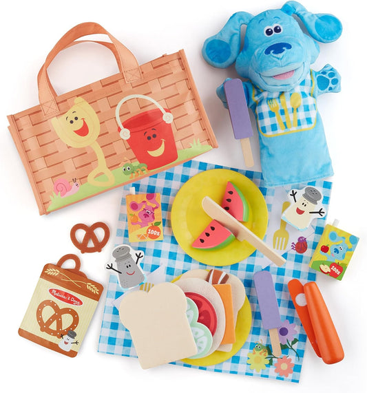 Melissa & Doug As pistas de Blue e você! Compartilhe com Blue Picnic Play Set com fantoche de mão | Brinquedo de dramatização para crianças | 3 e superiores | Presente para meninos ou meninas | Materiais certificados pelo FSC