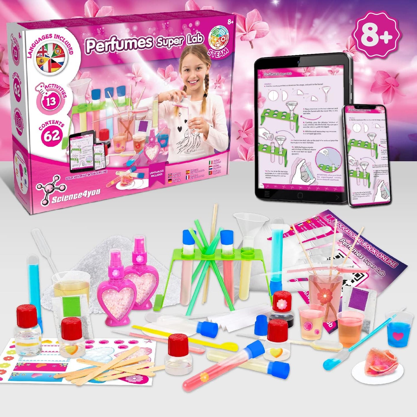 Science4you - Perfume Super Lab para crianças +8 anos - Kit científico com 13 atividades criativas: Laboratório de fabricação de perfumes, brinquedo educativo para crianças de 8 a 12 anos