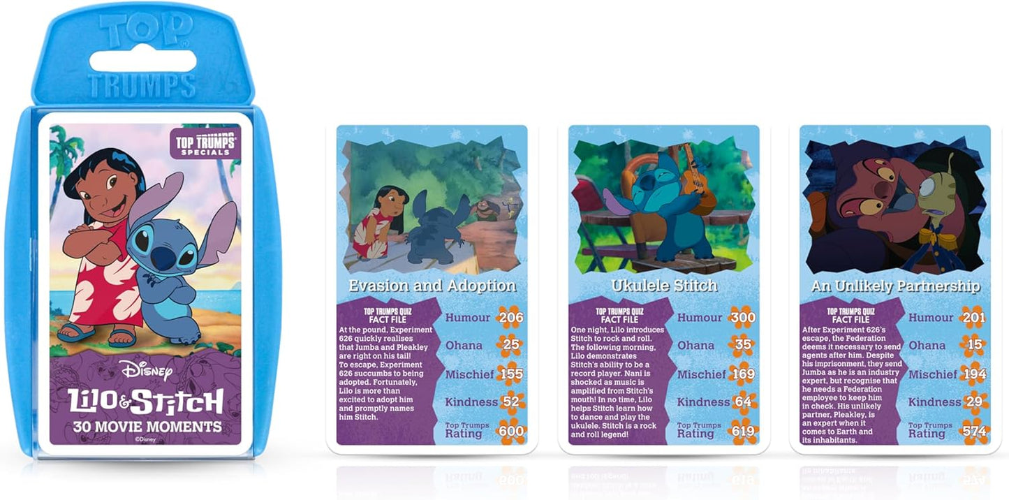 Top Trumps Specials Juego de cartas Disney's Lilo and Stitch 30 Movie Moments, juega escenas con Lilo, Stitch, Jumba, Pleakley y Scrump, regalo educativo para mayores de 8 años