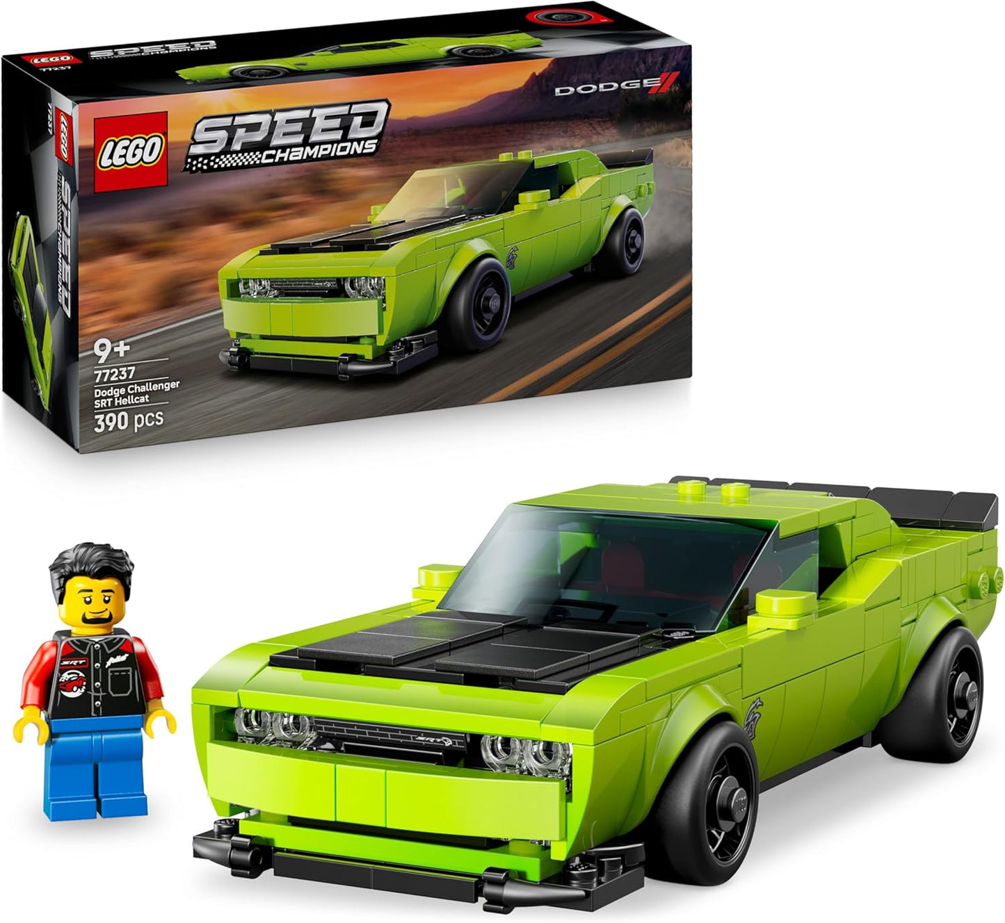LEGO Speed Champions Dodge Challenger SRT Hellcat Carro Esportivo - Kit de Modelo de Carro com Minifigura de Piloto - Presente de Aniversário para Meninos a partir de 9 Anos - 77237