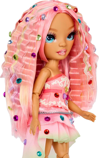 Rainbow High Be Dazzling - Adeline Rose - Boneca Fashion Rosa de 28cm com Ferramenta para Aplicar Brilho, Gemas Brilhantes e Acessórios de Estilo