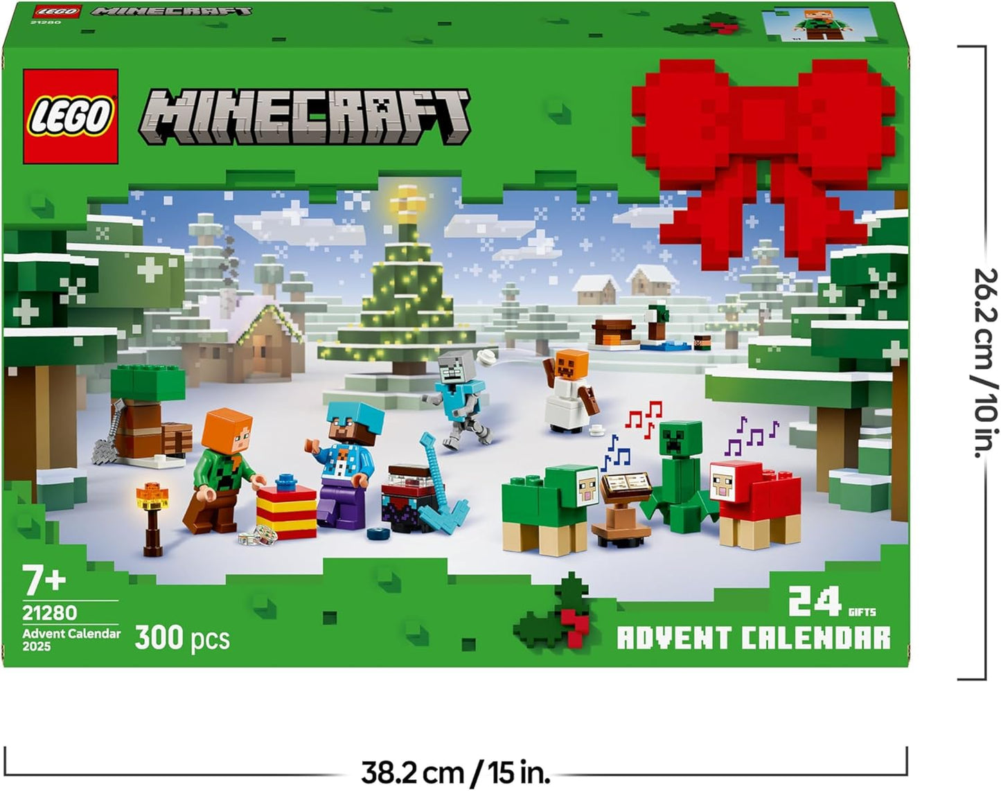 Calendário do Advento LEGO Minecraft 2025 para meninos e meninas a partir de 7 anos - Brinquedo de contagem regressiva para o Natal com 24 surpresas, incluindo minifiguras e mini construções - Presente para gamers - 21280