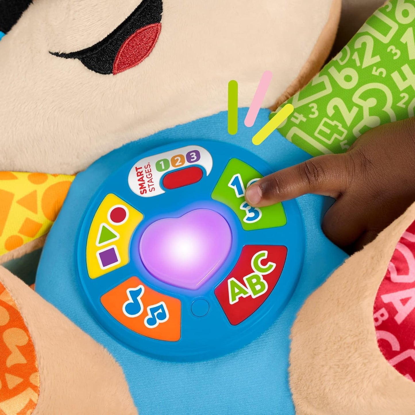Fisher-Price Brinquedo de Pelúcia Educativo Musical Smart Stages Laugh & Learn JFD26 para Bebês a partir de 6 Meses, Versão Multilíngue: Italiano, Espanhol, Português e Inglês