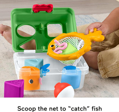 Fisher-Price Brinquedo para Bebês: Caixa de Pesca da Floresta da Amizade com Rede de Pesca e 6 Blocos para Encaixe de Formas, para Bebês a partir de 6 Meses, JLB85