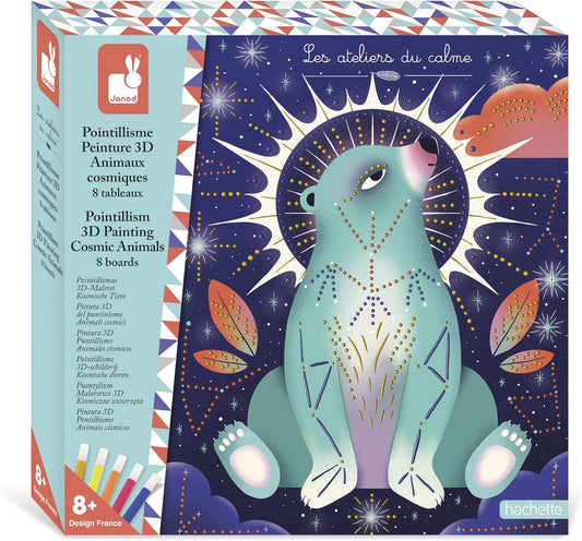 Janod - Conjunto de 8 pranchas de pintura em relevo com efeitos 3D - Cores pontilhadas e 5 DIY - Les Ateliers Du Calme - Kit de lazer criativo infantil - A partir de 8 anos - J09168