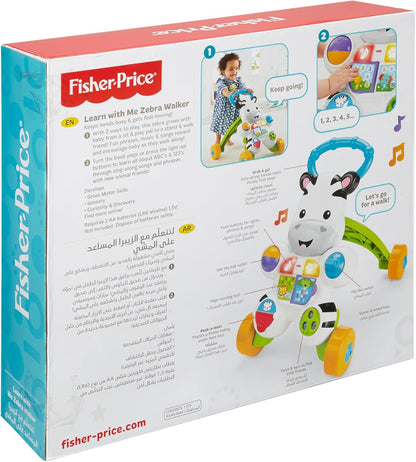 Andador Zebra Aprenda Comigo da Fisher-Price | Andador de Empurrar para Bebês com Luzes e Música, Brinquedo para Meninas e Meninos | Andador de Empurrar Interativo para Bebês e Crianças Pequenas | Versão em Inglês do Reino Unido, GXC31