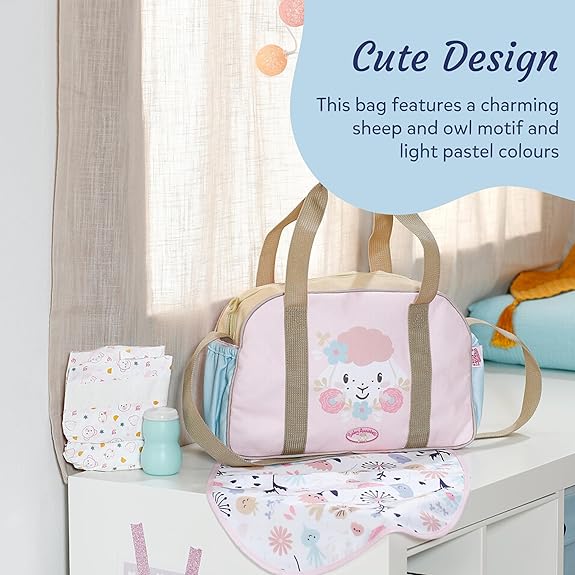 Baby Annabell Bolsa de Troca de Fraldas - Acessório para boneca, incluindo trocador, frasco de loção de brinquedo e fralda - Embalagem 100% livre de plástico - Serve em bonecas de 36 cm e 43 cm - Indicado para crianças a partir de 3 anos