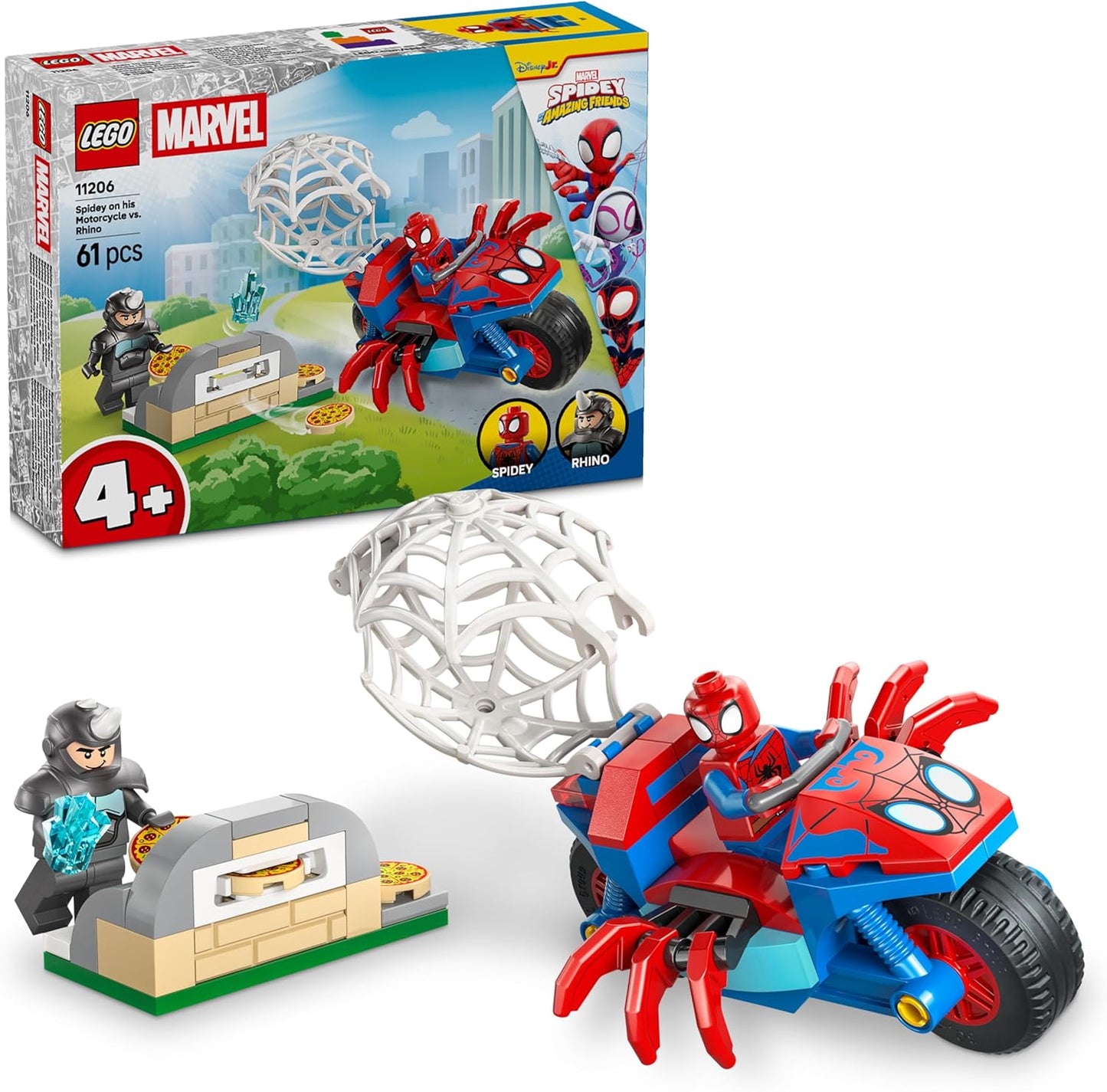LEGO ǀ Marvel Homem-Aranha em sua Moto vs. Rino - Brinquedo de Super-Herói com Moto e 2 Minifiguras - Presente para Meninos a partir de 4 Anos e Fãs do Desenho do Homem-Aranha e Seus Amigos Incríveis - 11206