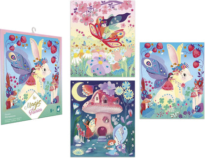 Janod - 3 Quadros para Decorar com 300 Strass - Tema Fadas - Kit Lazer Criativo Infantil - A partir de 5 Anos - J09170