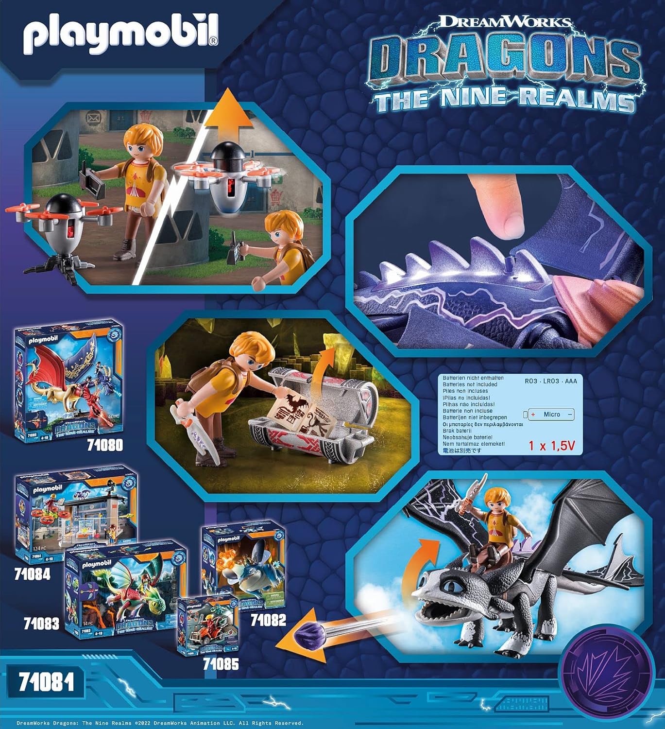 PLAYMOBIL DreamWorks Dragons 71081 Dragões: Os Nove Reinos - Trovão e Tom, Figura de Dragão com Função de Tiro e Efeitos de Luz, Brinquedo para Crianças a partir de 4 Anos