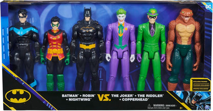 DC Comics, pacote de 6 Batman | Batman, Robin, Asa Noturna, O Coringa, O Charada, Copperhead | Bonecos de ação de 30 cm, brinquedos infantis para meninos e meninas de 3 anos ou mais