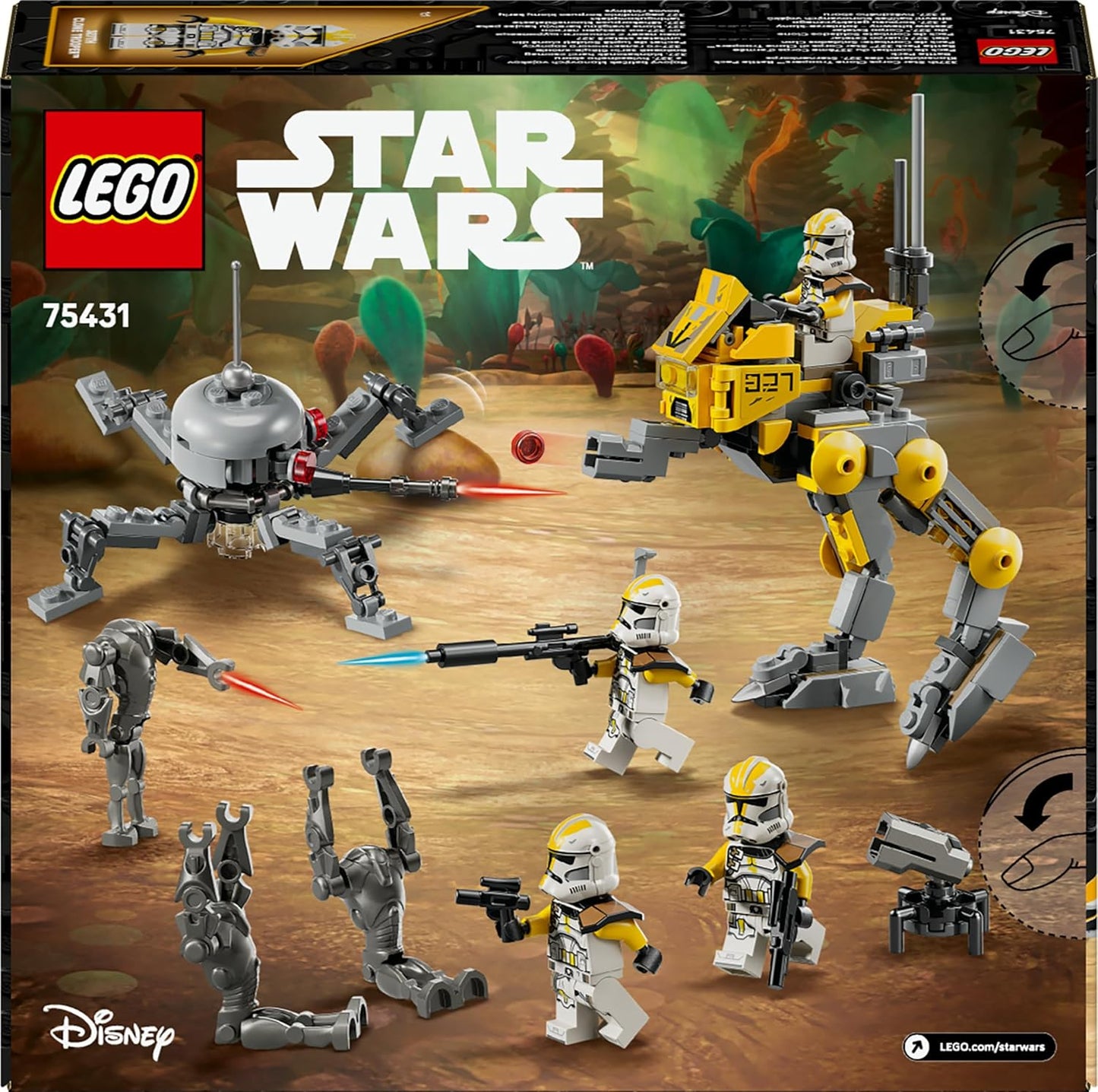 LEGO Star Wars 75431 Pacote de Batalha de Soldados Clones do 327º Corpo Estelar - Brinquedo colecionável com 4 minifiguras, 3 figuras de droides de batalha e um AT-RT - Presente para meninos a partir de 7 anos e fãs de A Vingança dos Sith