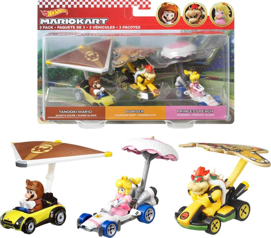 Hot Wheels Super Mario - Pacote com 3 carrinhos de personagens em 1 conjunto, presente para crianças e colecionadores a partir de 3 anos de idade, multicolorido, (HDB39)