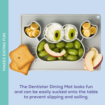 Dentistar Jogo americano de silicone - Prato para bebê 100% silicone de qualidade alimentar - Tapete para bebê de silicone antiderrapante - Seguro para micro-ondas, geladeira e forno - Sem BPA - Cinza