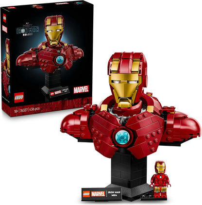 LEGO Marvel Iron Man MK4 Busto - Conjunto de construção de modelo de exibição para adultos, incluindo uma minifigura de Tony Stark, além de canhões de ombro e uma cabeça giratória - Presente colecionável dos Vingadores para fãs - 76327