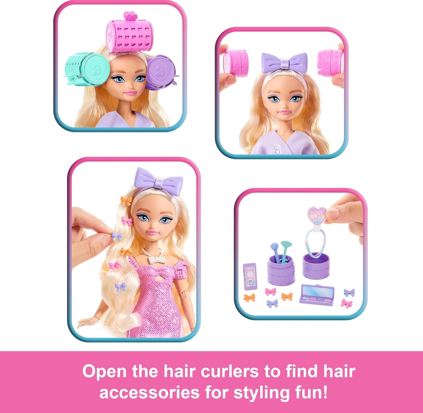 Barbie Dream GET READY Malibu - Boneca Fashion com Cabelo Estilizado, Incluindo Acessórios de Cabelo Surpresa e Mais de 15 Looks, JGG38