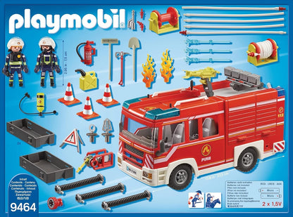 PlayMOBIL 9464 Caminhão de Bombeiros City Action com Canhão de Água Funcional, Bombeiro e Helicóptero - Brinquedo Divertido para Brincadeiras Imaginativas de Faz de Conta - Conjunto Adequado para Crianças a partir de 4 Anos.