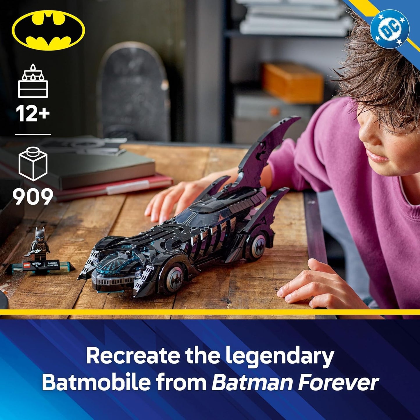 LEGO DC Batman Forever Batmóvel - Brinquedo de carro de super-herói com minifigura - inclui cabine que abre e interior detalhado - Presente para meninos a partir de 12 anos, adolescentes e fãs adultos - 76304