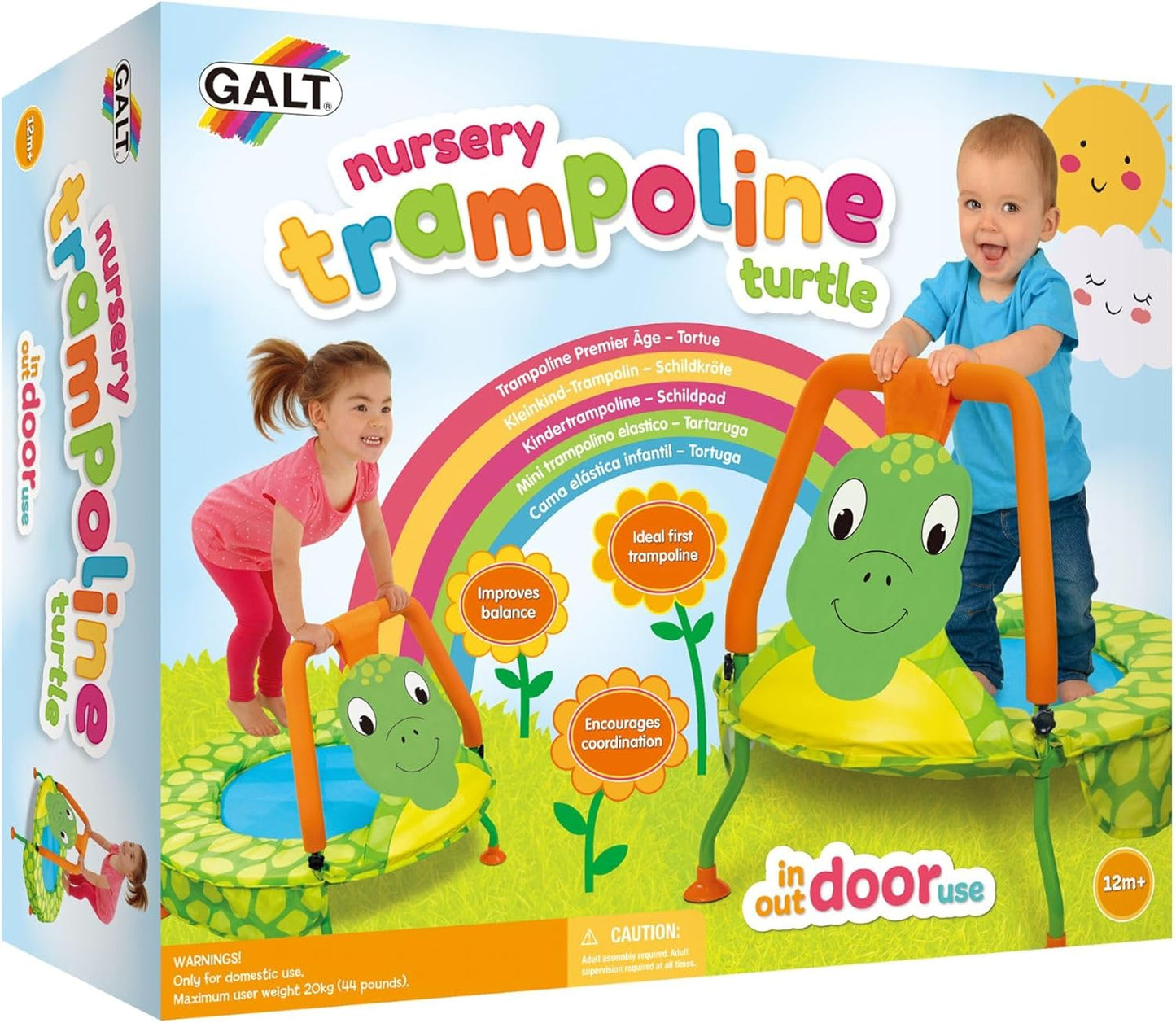 Galt Nursery Trampolim - Trampolim Turtle Toddlers que estimula a brincadeira ativa das crianças - Mini trampolim infantil para áreas internas e externas - Estrutura durável