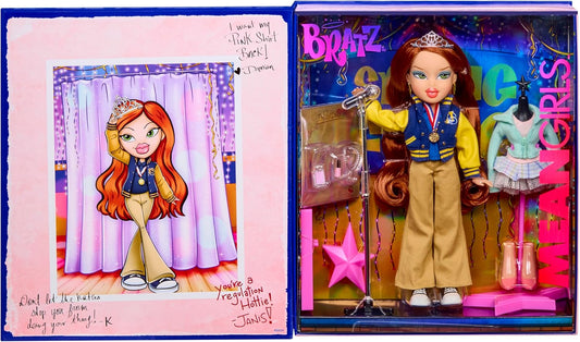 Bratz Boneca Cady da coleção x Meninas Malvadas - Boneca Fashion Colecionável com 2 Roupas, Jaqueta Universitária e Acessórios Inspirados no Filme