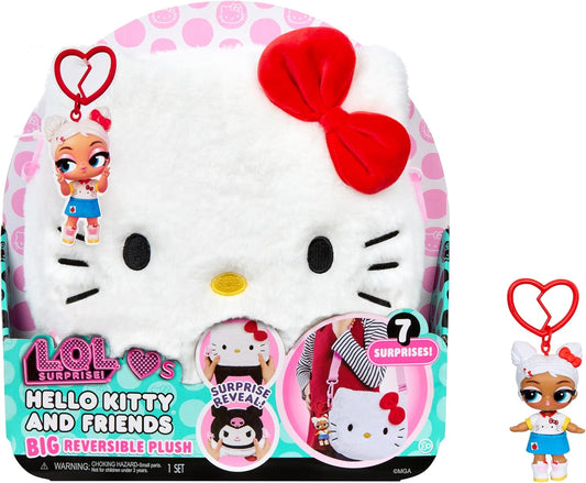 L.O.L. Surprise Loves Hello Kitty – Pelúcia Grande Reversível com Boneca | Boneca-Chaveiro Inclusa, 7 Surpresas, Hello Kitty, Kuromi ou Tuxedosam, Para Maiores de 4 Anos