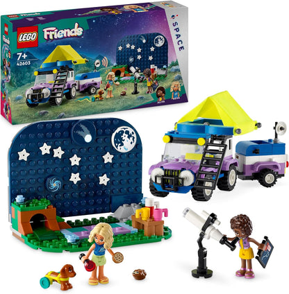 LEGO Conjunto de veículo de acampamento Friends Stargazing com brinquedo de carro 4x4 para meninas, meninos e crianças de 7 anos ou mais com personagens de miniboneca Nova e Aliya, além de figuras de animais de cachorro e ouriço, ideia de presente 42603