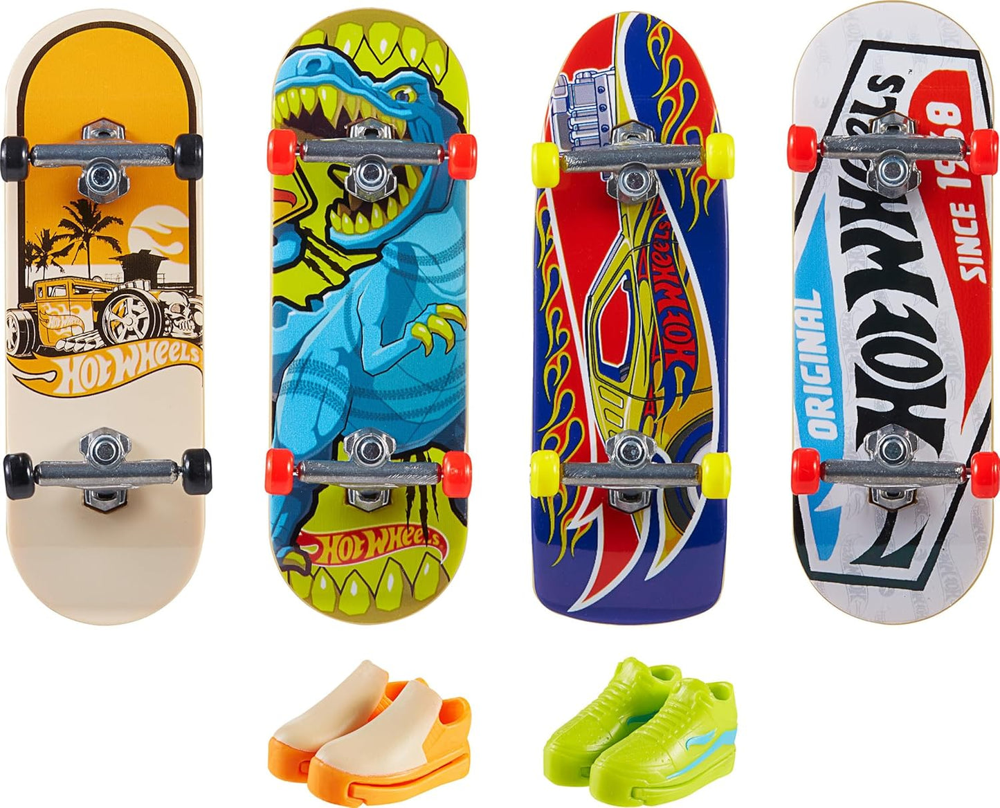Hot Wheels Skate Tony Hawk Fingerboard e Conjunto de Patins Removíveis, 4 Skates Montados, 2 Pares de Patins, 1 Conjunto Exclusivo (Modelos Podem Variar), HNG72