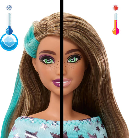 Barbie Party Unboxed Boneca e Acessórios, Azul - Estrelas, Série de Aniversário de Animais de Estimação Estrelas, Corações, Laços, Conjunto com 10 Surpresas, Incluindo Mudança de Cor e Atividade de Decoração de Bolo