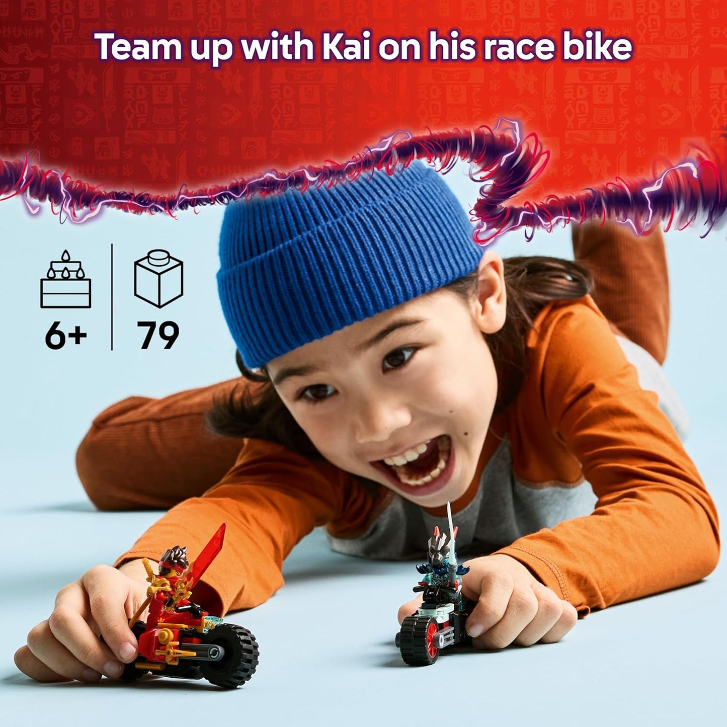 LEGO Conjunto de Corrida de Motocicleta NINJAGO Kai - 2 Brinquedos de Moto Ninja com Rodas Giratórias e 2 Minifiguras com Acessórios de Armas - Presente para Meninos a partir de 6 Anos e Fãs de Dragons Rising - 71838
