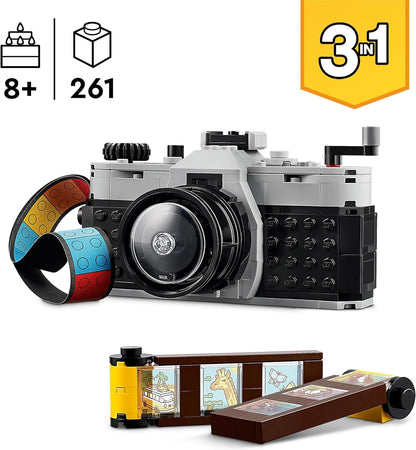 LEGO Creator 3 em 1 brinquedo de câmera retrô para câmera de vídeo para aparelho de TV, decoração de mesa infantil ou acessórios de quarto, presentes fotográficos para meninas e meninos de 8 anos ou mais que gostam de brincadeiras criativas 31147