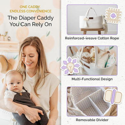 Organizador de fraldas Yunioo, carrinho de bebê, bolsa portátil para troca de fraldas, cesto de armazenamento para berçário com alças resistentes, divisórias removíveis, ideal para presentes de chá de bebê e itens essenciais para recém-nascidos