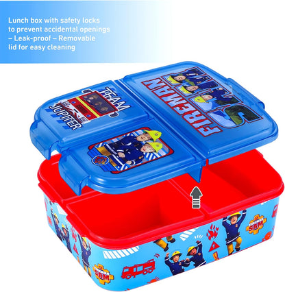 Zawadi Conjunto de lancheira infantil Global Fireman Sam Kids - lancheira isolada, lancheira com vários compartimentos e garrafa de água de 580 ml - conjunto de comida para almoço de viagem escolar,