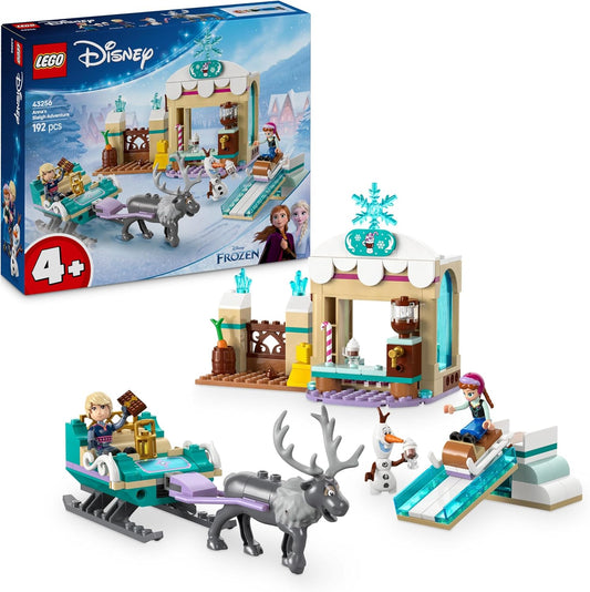 LEGO ǀ Disney Frozen Anna's Sleigh Adventure, barraca de chocolate quente com miniboneca Kristoff, além de bonecos de Olaf e Sven, brinquedo de construção de princesa para meninas com mais de 4 anos