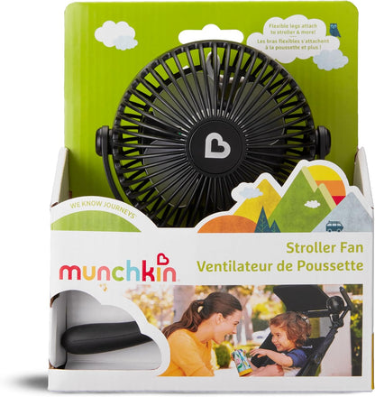Munchkin Ventilador para carrinho de bebê | Mini ventilador portátil para carrinho de bebê com luzes de LED | Itens essenciais para bebê | Ventilador para carrinho de bebê 360 com 4 velocidades | Preto